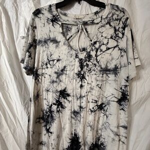 Black and Grey Tie Dye Tunic w/ Strappy Chest Detail